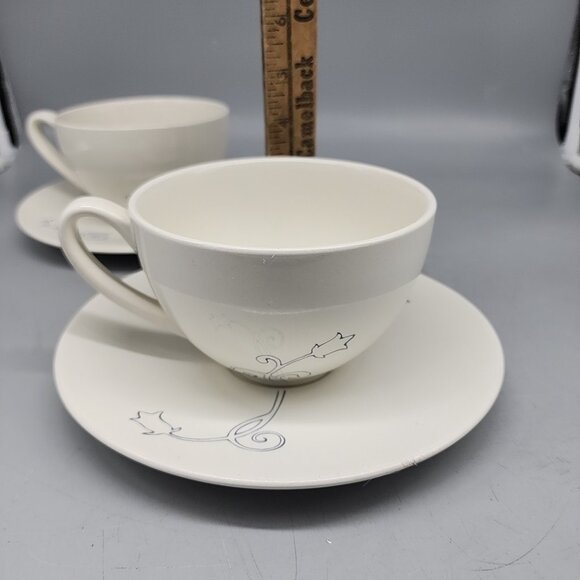 IKEA Odmjuk 2 Cup & Saucers Set Ivory Blue Floral Design 10866 Oversized - Picture 6 of 7